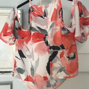 Bishop + Young floral open shoulder cropped top